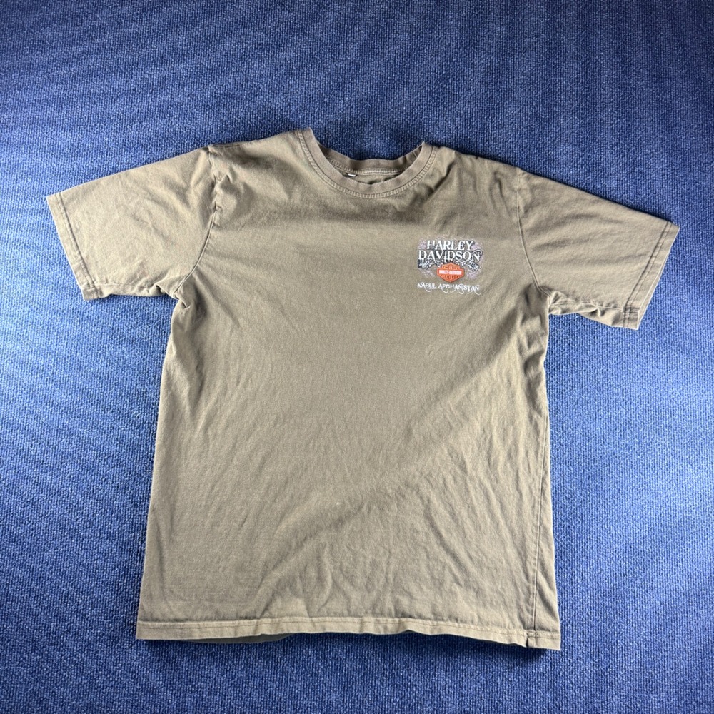 Harley Davidson Kabul Afghanistan Graphic T-Shirt Olive Drab Tan Mens Medium M